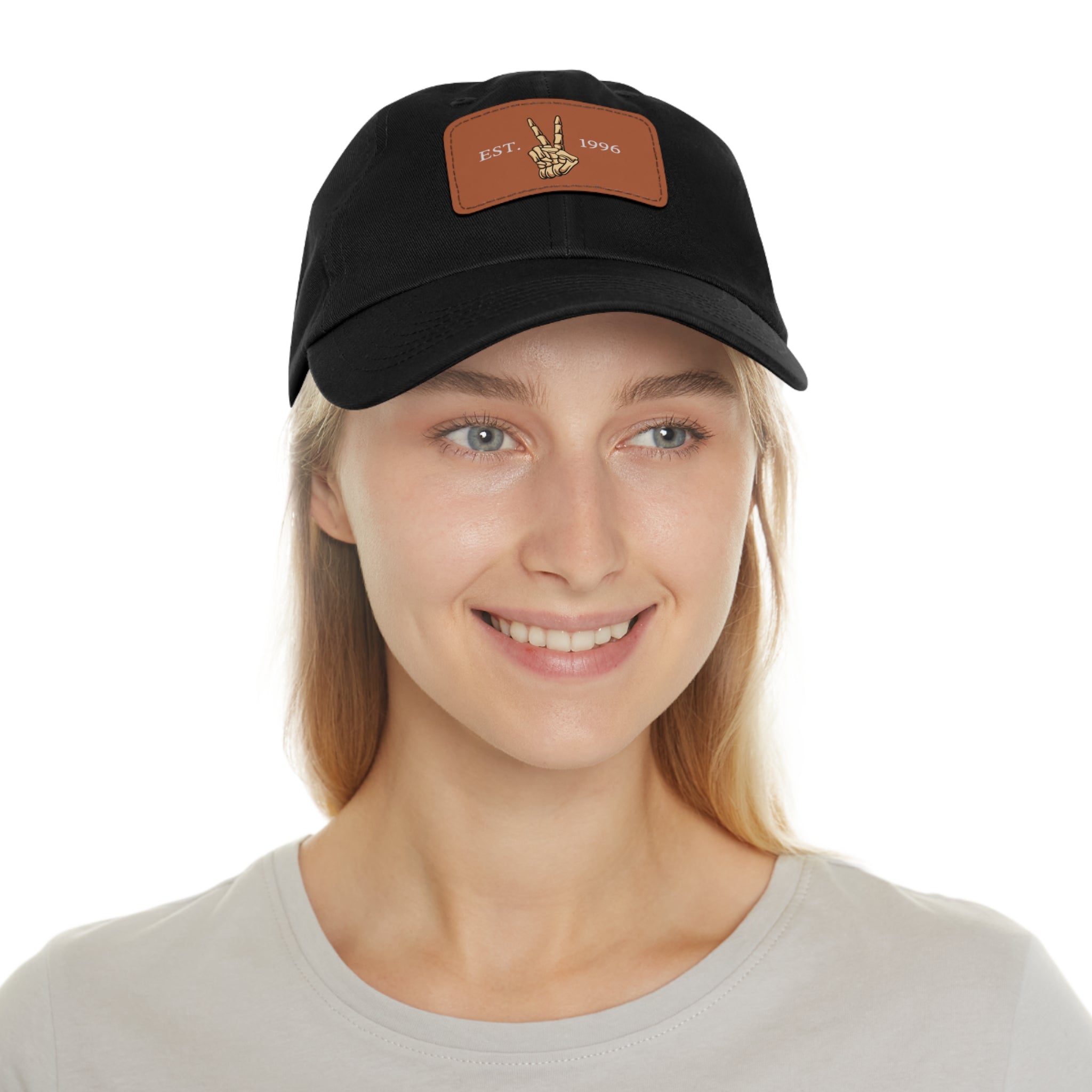 Leather Patch Dad Hat — EST. 1996 Peace Sign