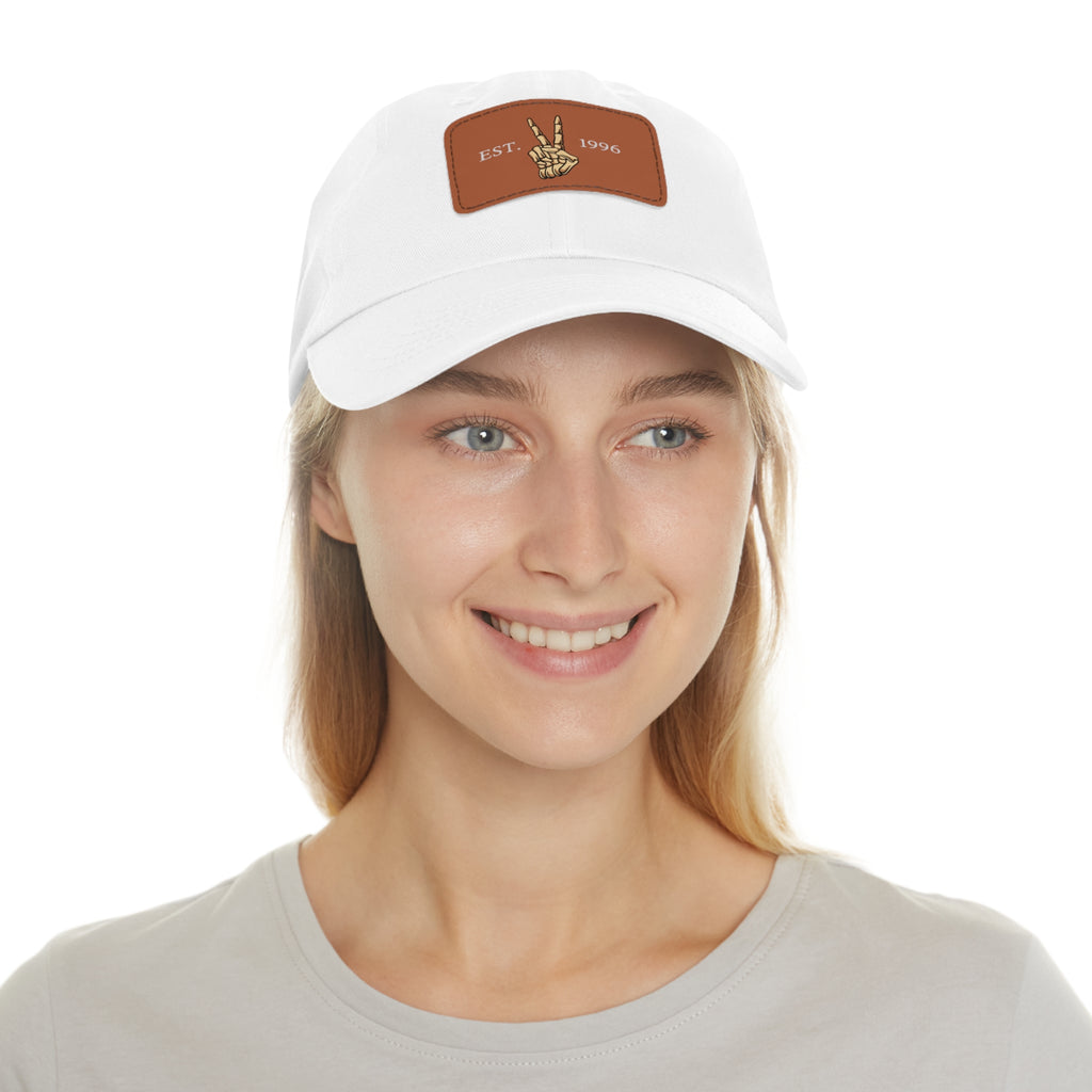 Leather Patch Dad Hat — EST. 1996 Peace Sign