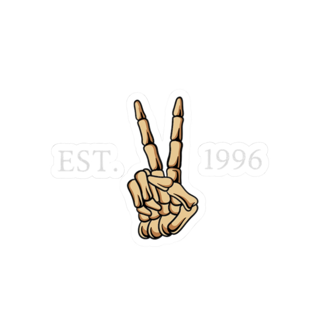 Skeleton Hand Peace Sign Sticker — Kiss-Cut Vinyl Decal for Laptops & Skateboards
