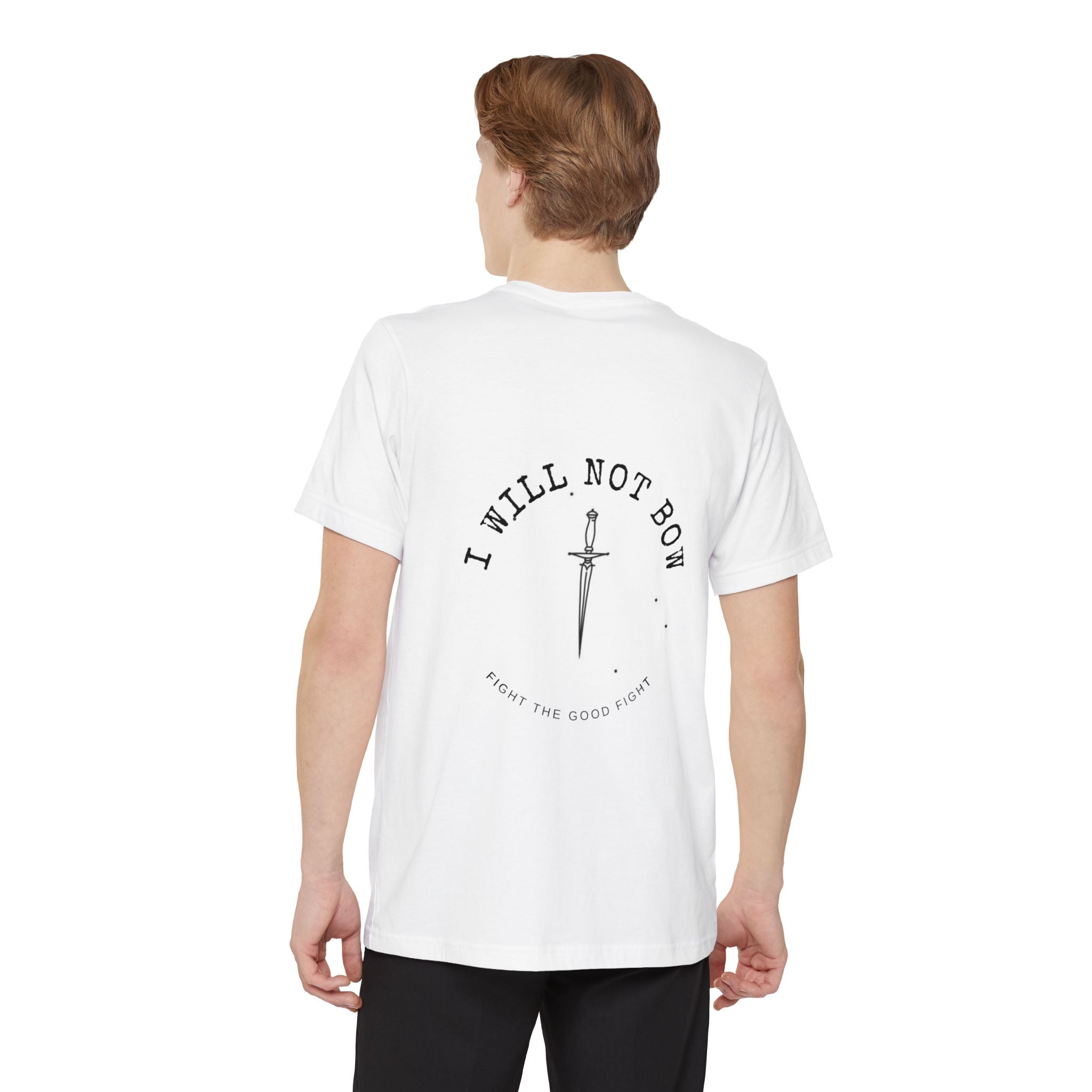 I Will Not Bow Pocket T-Shirt — Inspirational Sword Design