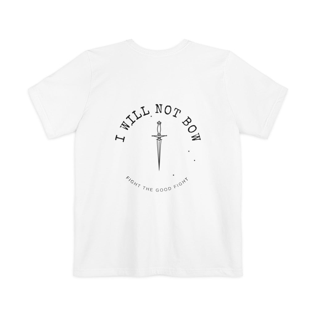 I Will Not Bow Pocket T-Shirt — Inspirational Sword Design